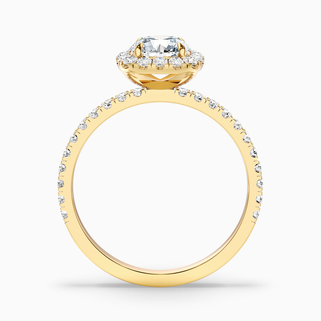 Adley 5 Carat Round Cut Halo Pave Lab Grown Diamond Ring in 14k Yellow Gold - Side View