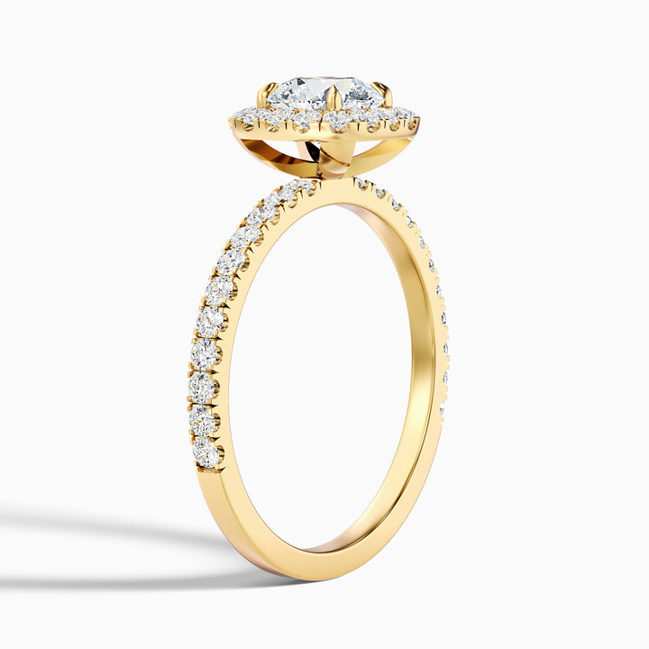 Adley 3 Carat Round Cut Halo Pave Lab Grown Diamond Ring in 10k Yellow Gold - Detail View