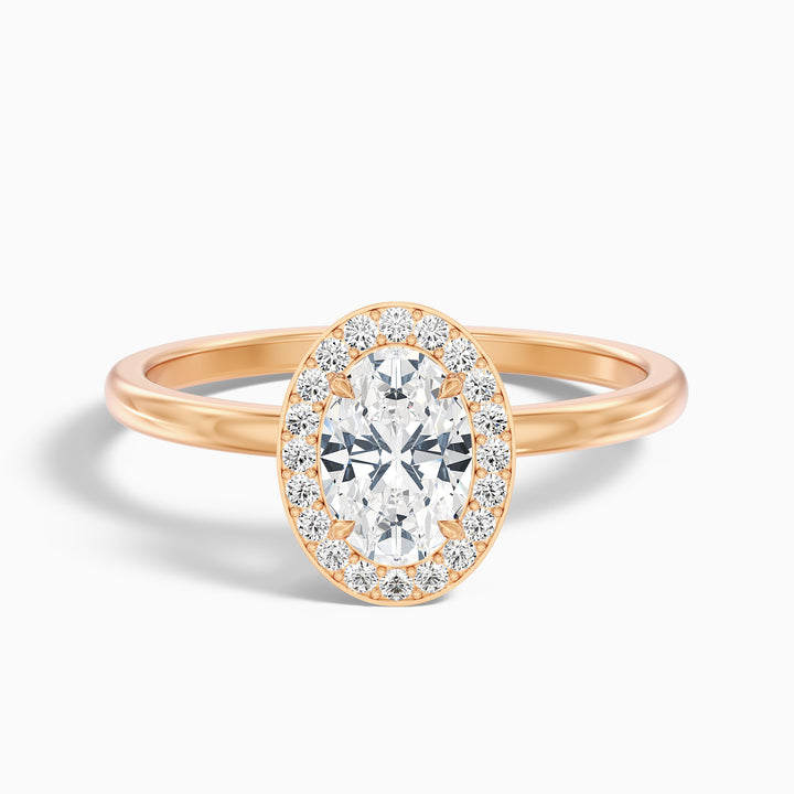 Aisha 3.5 Carat Oval Halo Lab Grown Diamond Ring in 14k Rose Gold - Front View