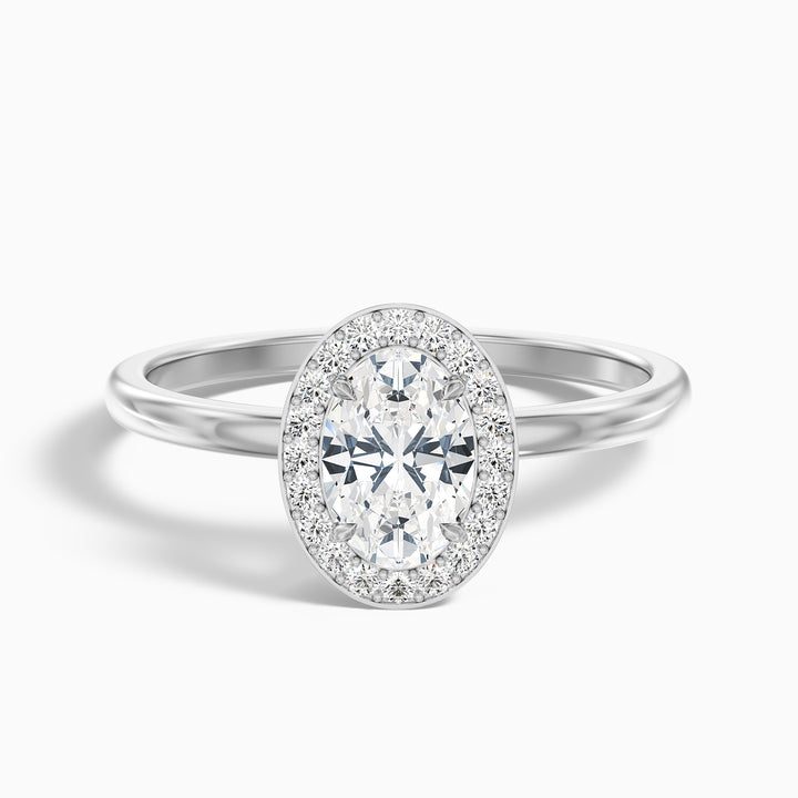 Aisha 2 Carat Oval Halo Lab Grown Diamond Ring in Platinum - Front View