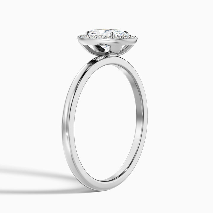 Aisha 3.5 Carat Oval Halo Lab Grown Diamond Ring in 18k White Gold - Detail View