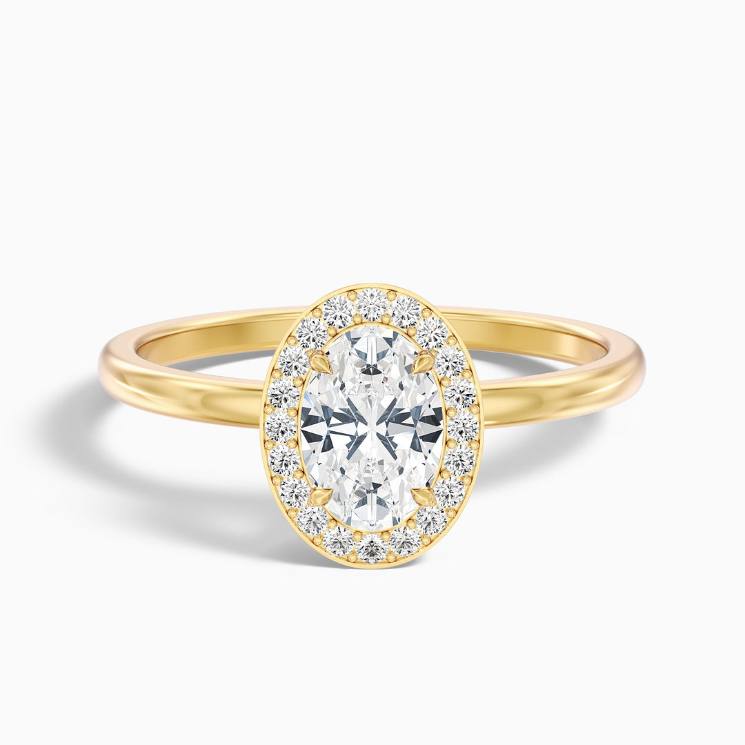 Aisha 3.5 Carat Oval Halo Lab Grown Diamond Ring in 14k Yellow Gold - Front View