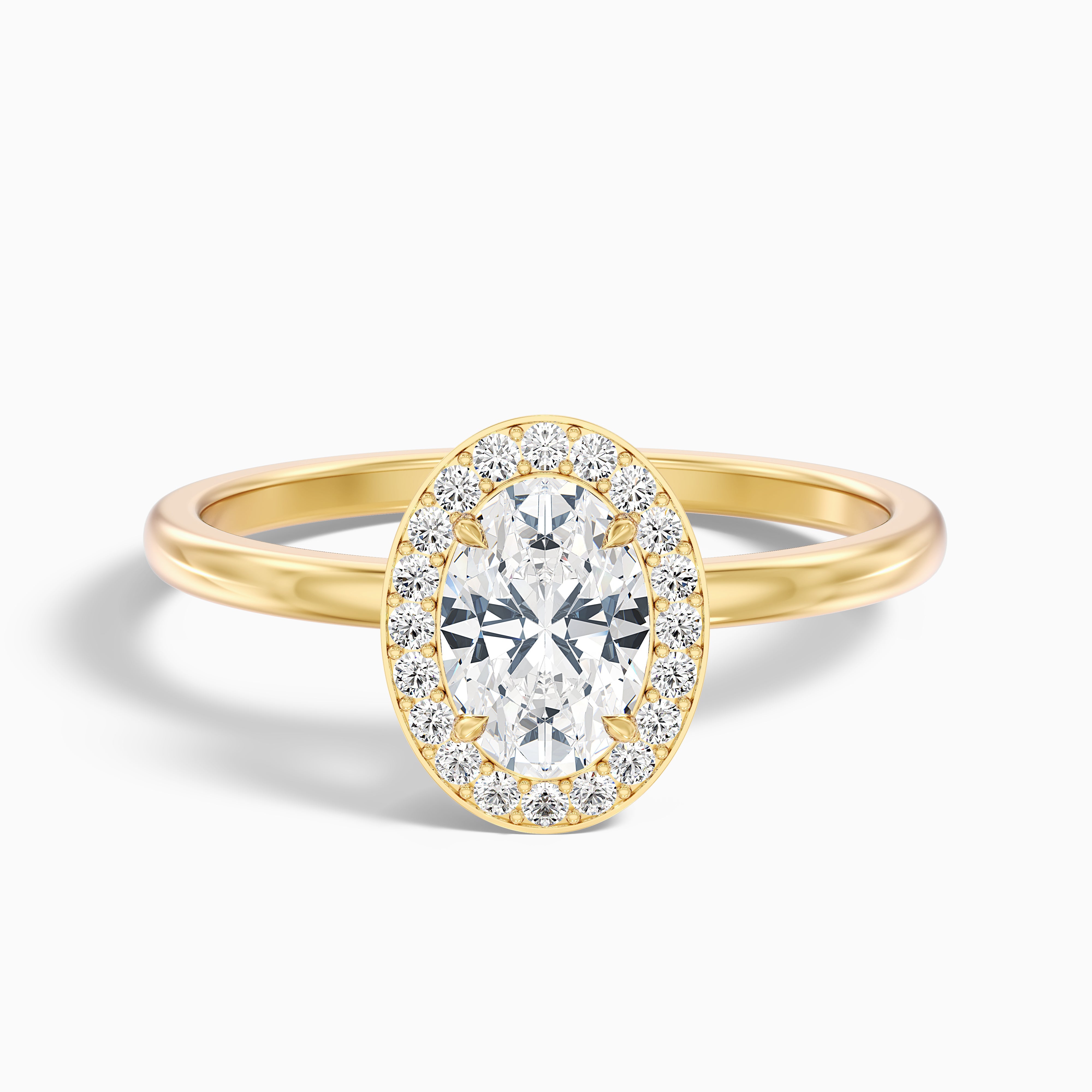 Aisha 1 Carat Oval Halo Lab Grown Diamond Ring in 10k Yellow Gold