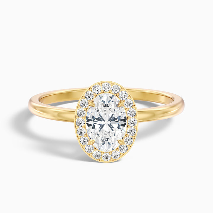 Aisha 1 Carat Oval Halo Lab Grown Diamond Ring in 10k Yellow Gold - Front View