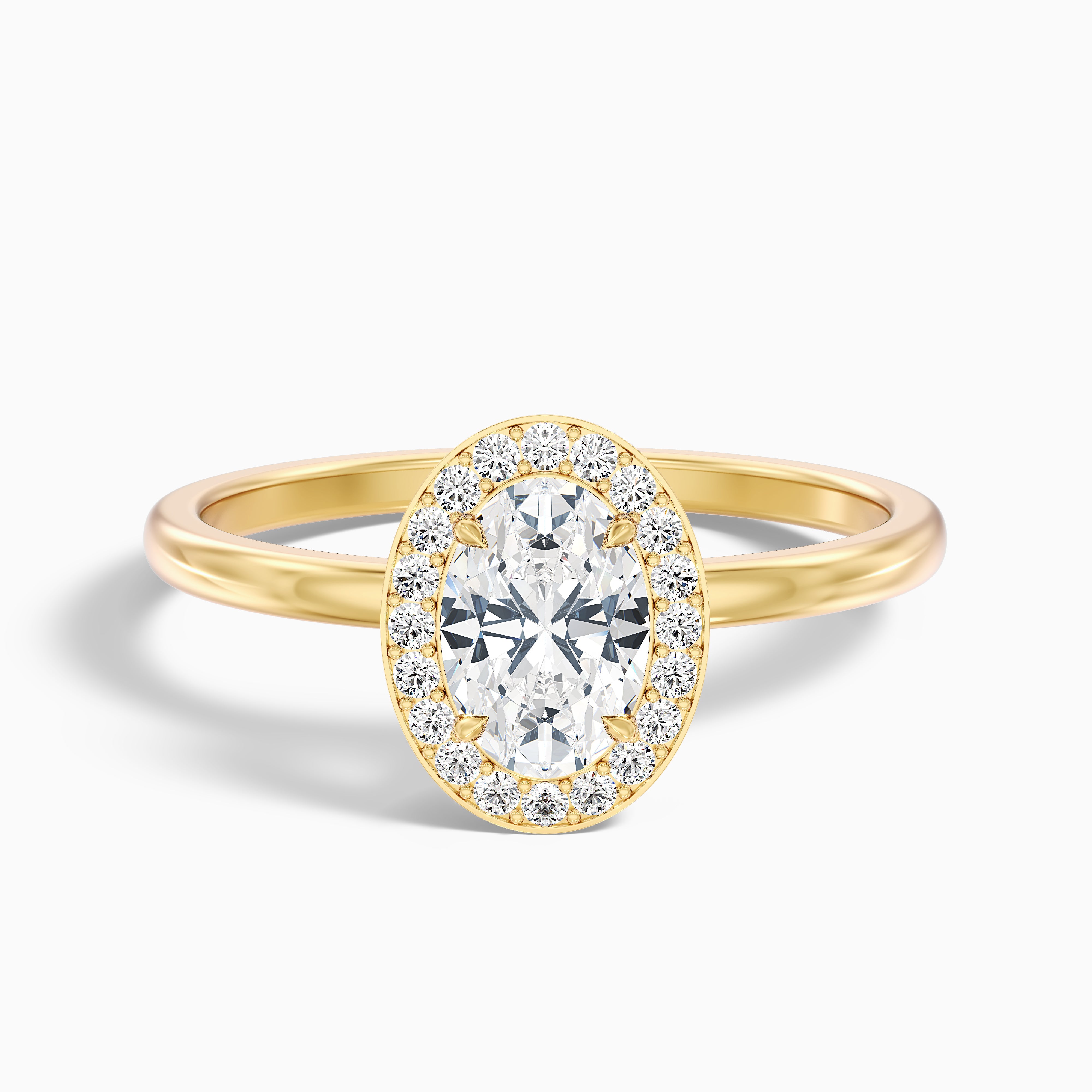 Aisha 2.5 Carat Oval Halo Lab Grown Diamond Ring in 14k Yellow Gold
