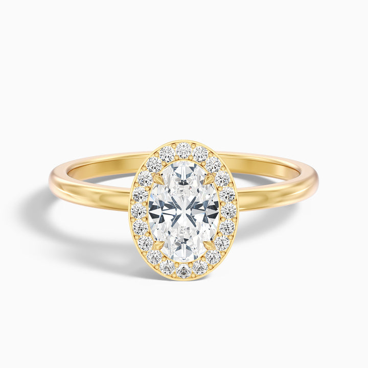 Aisha 2.5 Carat Oval Halo Lab Grown Diamond Ring in 14k Yellow Gold - Front View