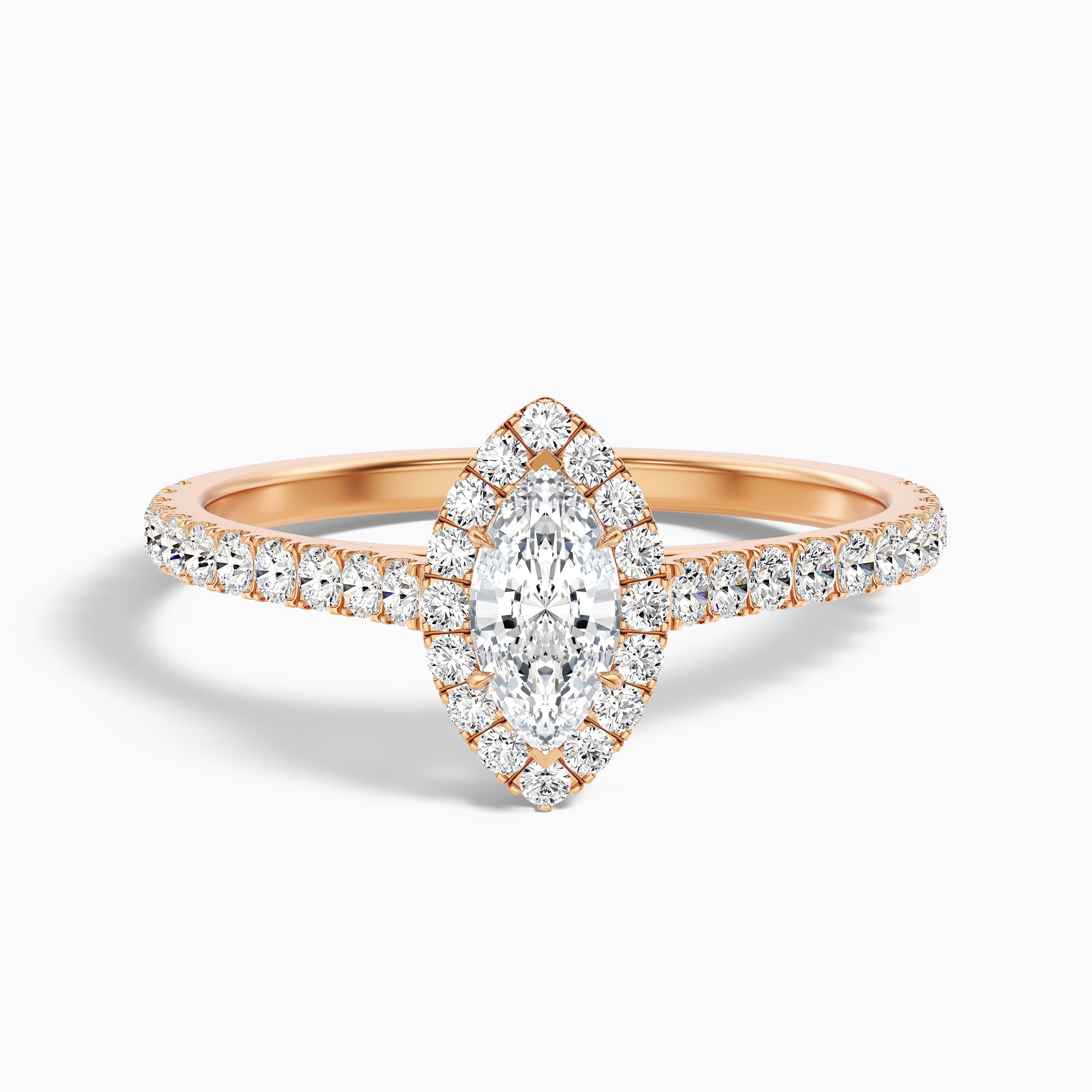 Alexa 5 Carat Marquise Halo Pave Lab Grown Diamond Ring in 14k Rose Gold