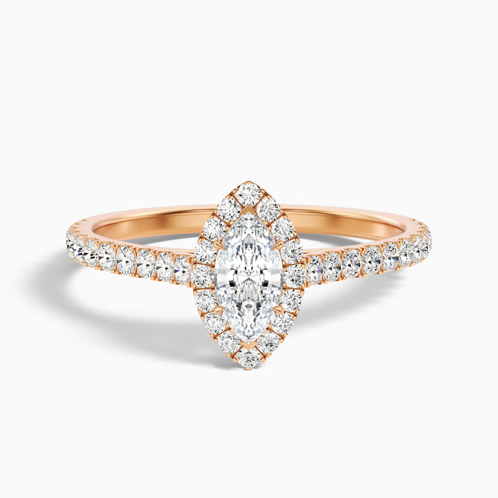 Alexa 1.5 Carat Marquise Halo Pave Lab Grown Diamond Ring in 14k Rose Gold - Front View