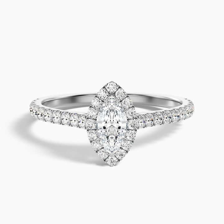 Alexa 1 Carat Marquise Halo Pave Lab Grown Diamond Ring in 14k White Gold - Front View