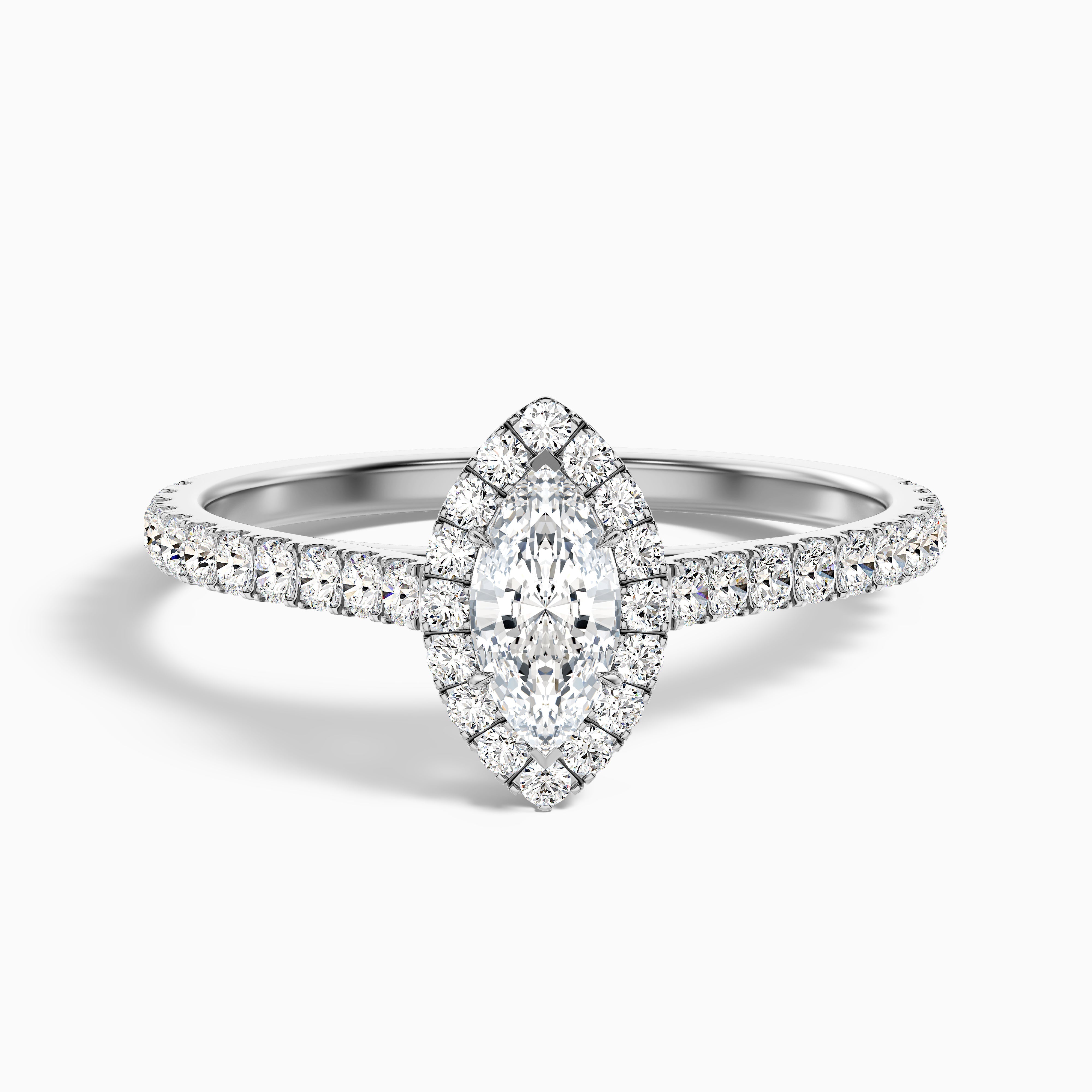 Alexa 3 Carat Marquise Halo Pave Lab Grown Diamond Ring in 14k White Gold