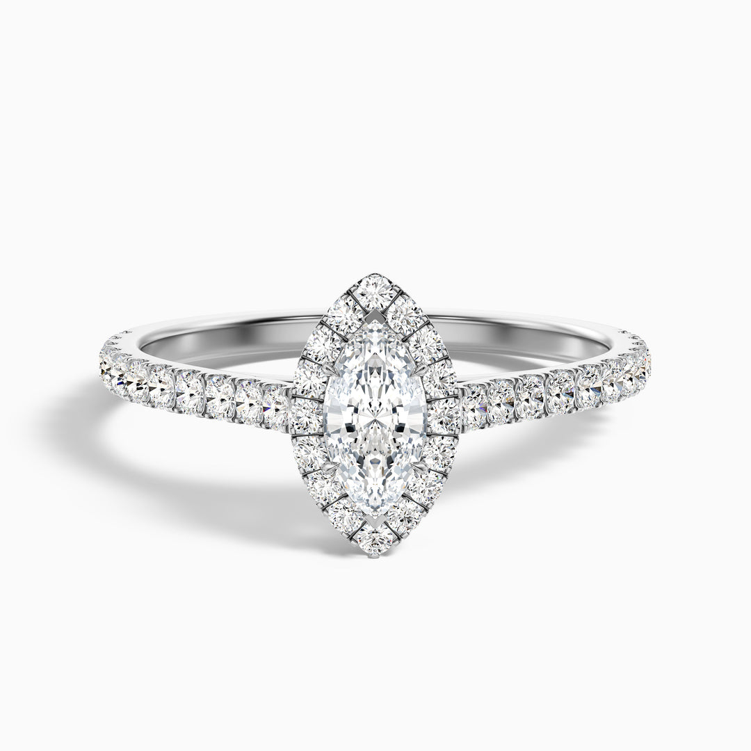 Alexa 3 Carat Marquise Halo Pave Lab Grown Diamond Ring in 14k White Gold - Front View