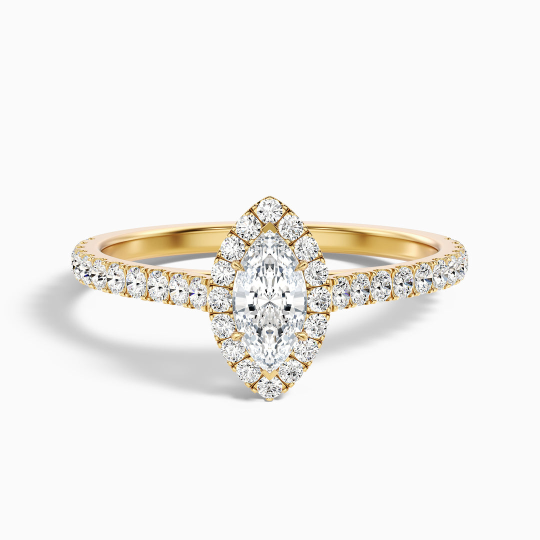 Alexa 1.5 Carat Marquise Halo Pave Lab Grown Diamond Ring in 10k Yellow Gold - Front View