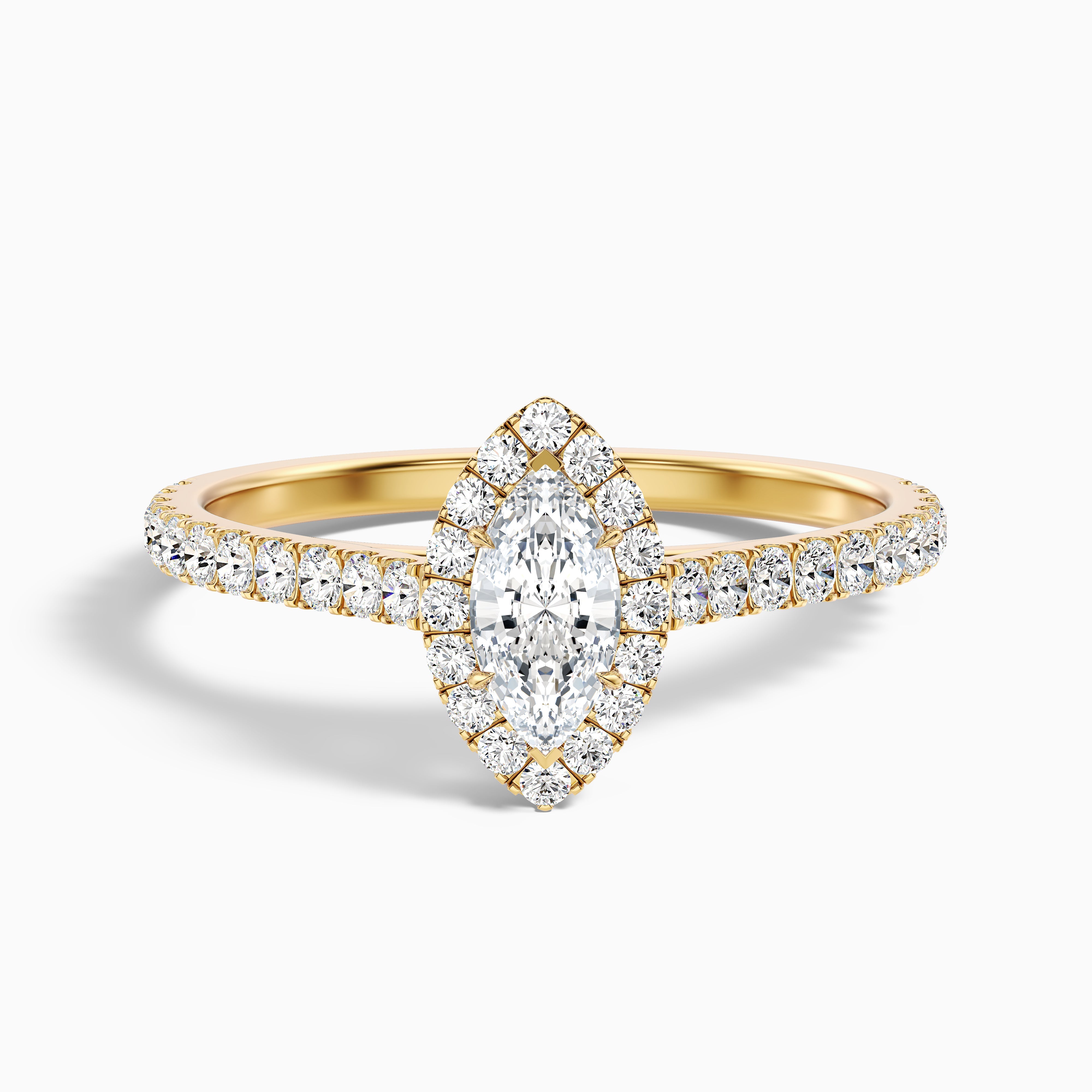 Anna 1 Carat Marquise Halo Pave Moissanite Engagement Ring in 18k Yellow Gold