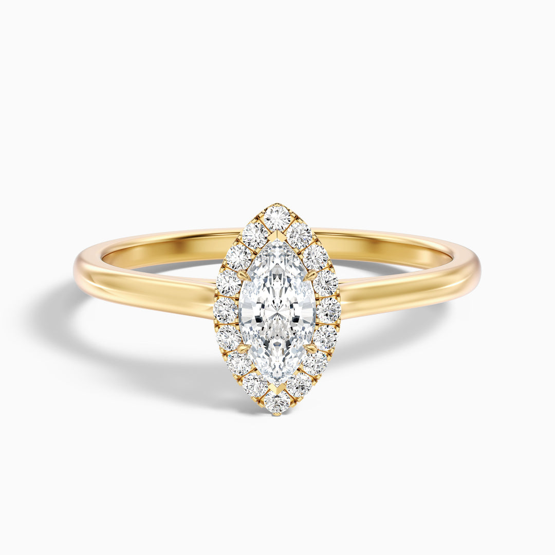 Anaya 3.5 Carat Marquise Halo Lab Grown Diamond Ring in 10k Yellow Gold - Front View