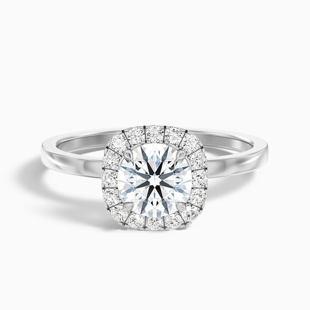 Angel 3 Carat Round Cut Halo Lab Grown Diamond Ring in 14k White Gold - Front View