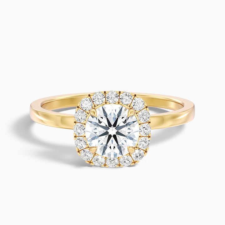 Angel 3 Carat Round Cut Halo Lab Grown Diamond Ring in 10k Yellow Gold - Front View