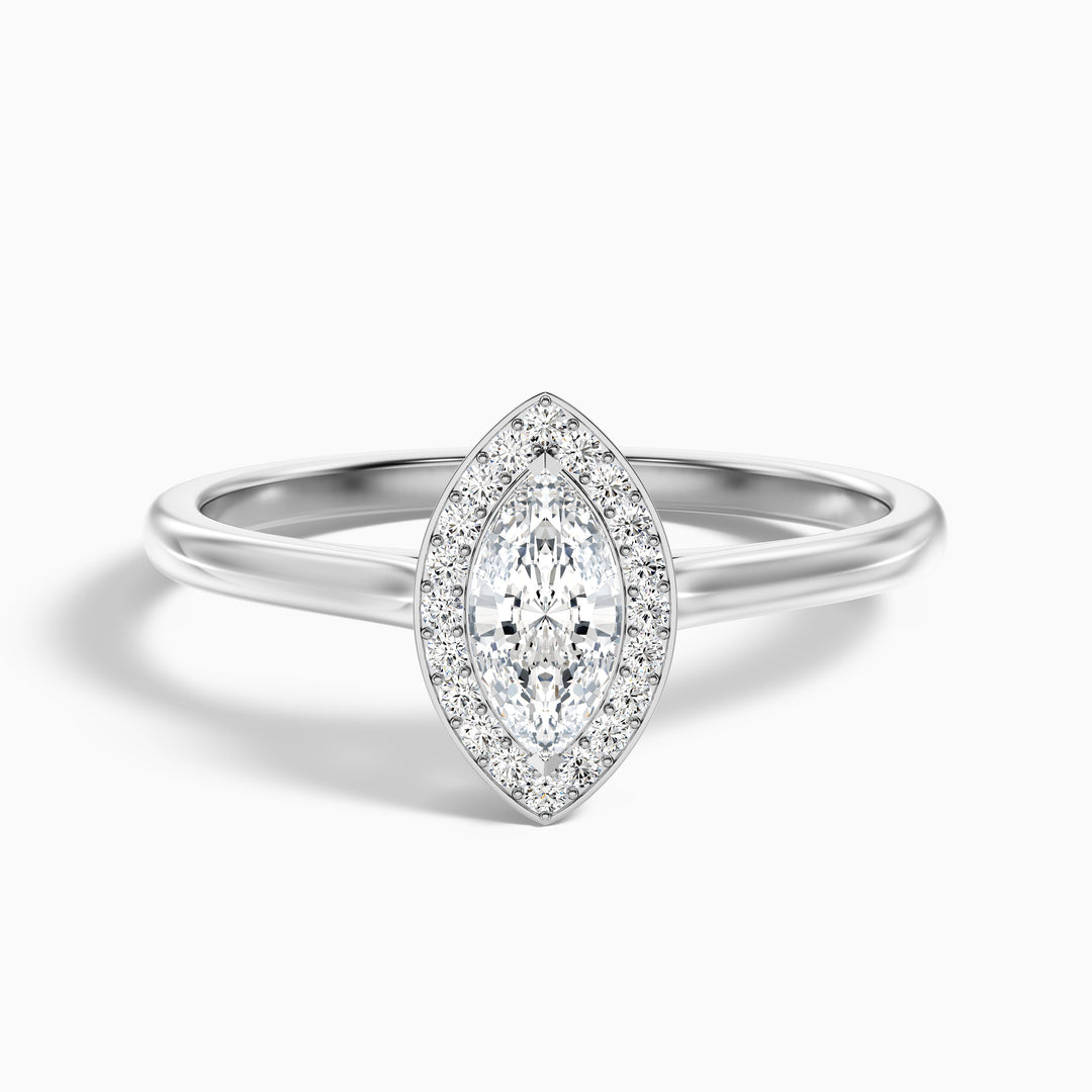 Carla 2 Carat Marquise Halo Lab Grown Diamond Ring in 10k White Gold - Front View