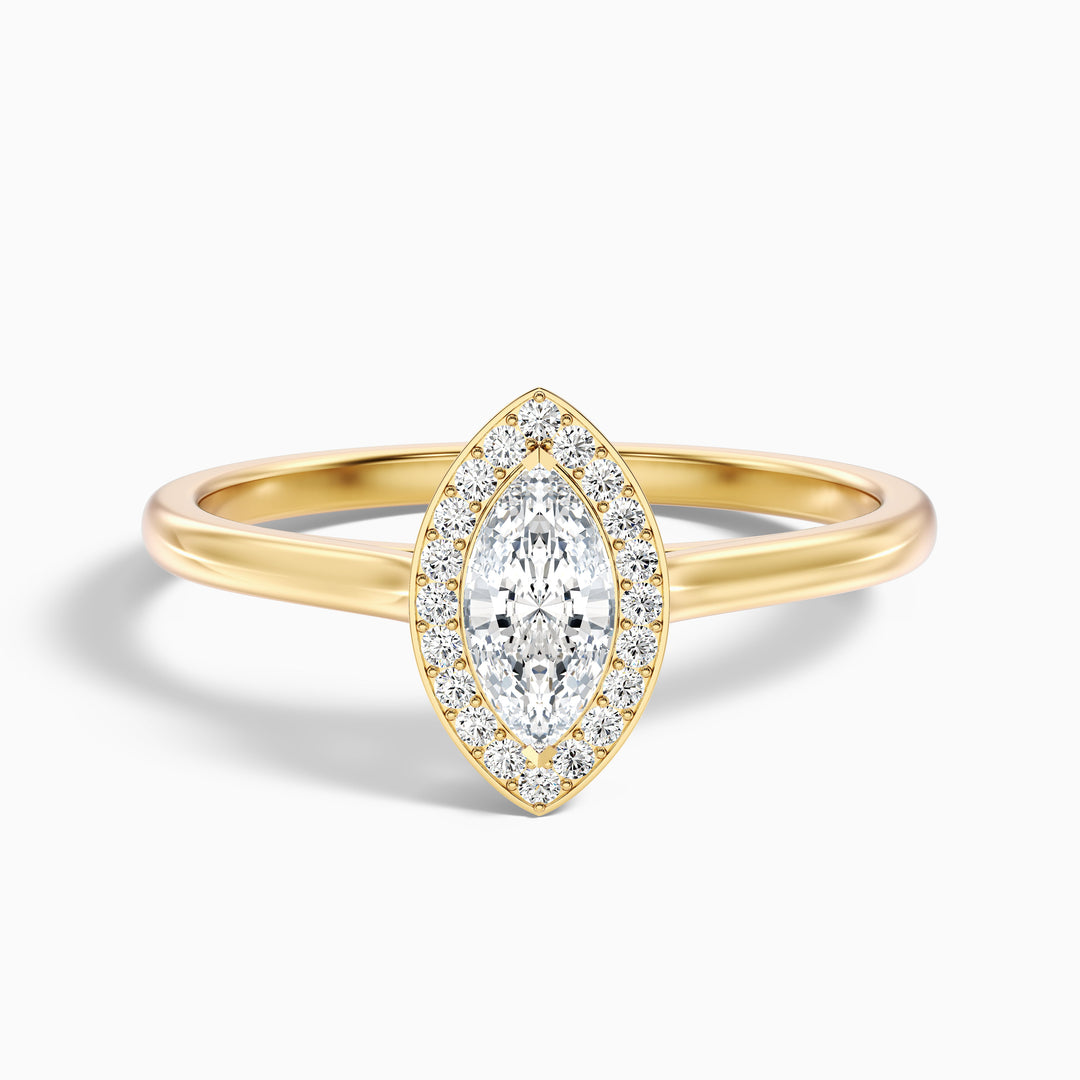 Carla 1 Carat Marquise Halo Lab Grown Diamond Ring in 10k Yellow Gold - Front View