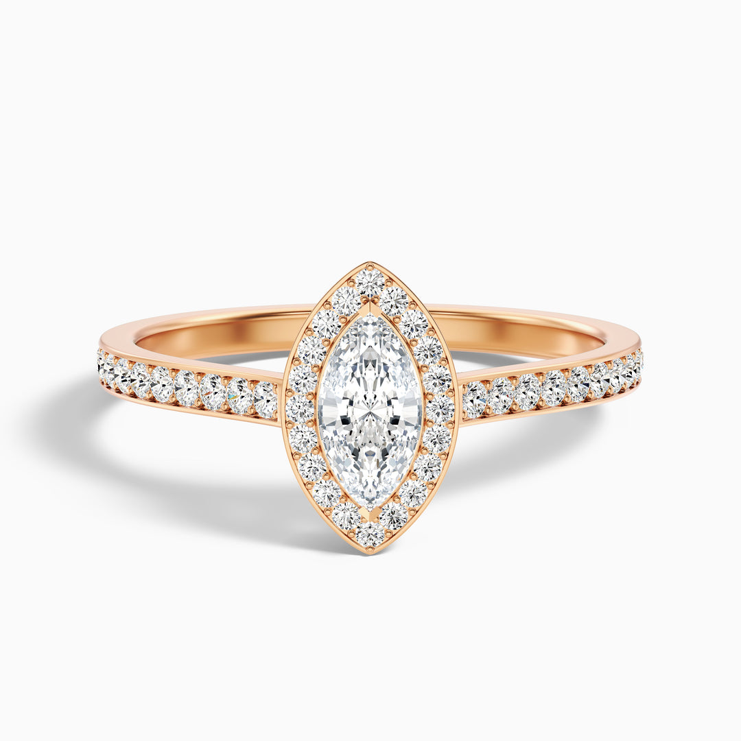 Lara 4.5 Carat Marquise Halo Pave Lab Grown Diamond Ring in 18k White Gold - Front View