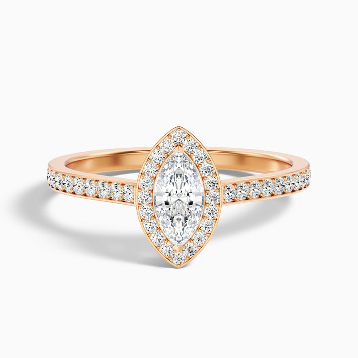 Lara 1.5 Carat Marquise Halo Pave Lab Grown Diamond Ring in 10k White Gold - Front View