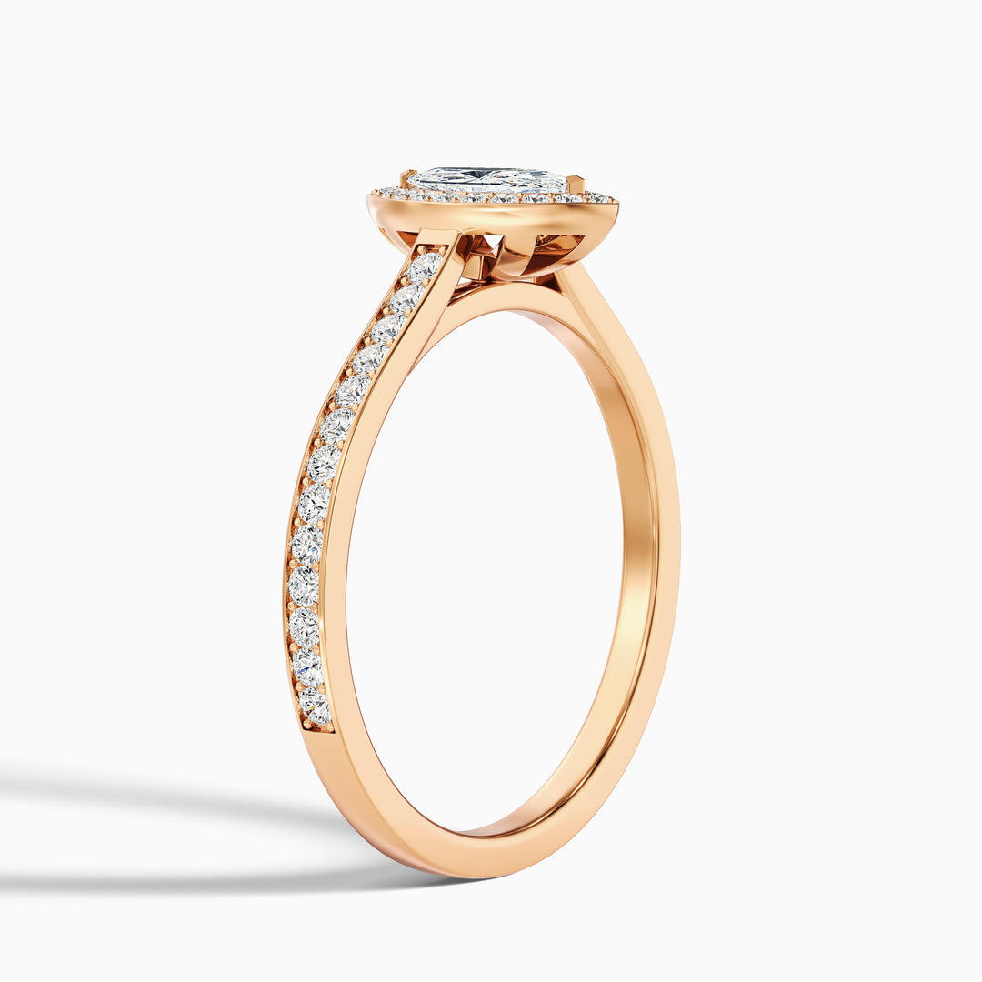 Lara 1 Carat Marquise Halo Pave Lab Grown Diamond Ring in 10k Yellow Gold - Detail View