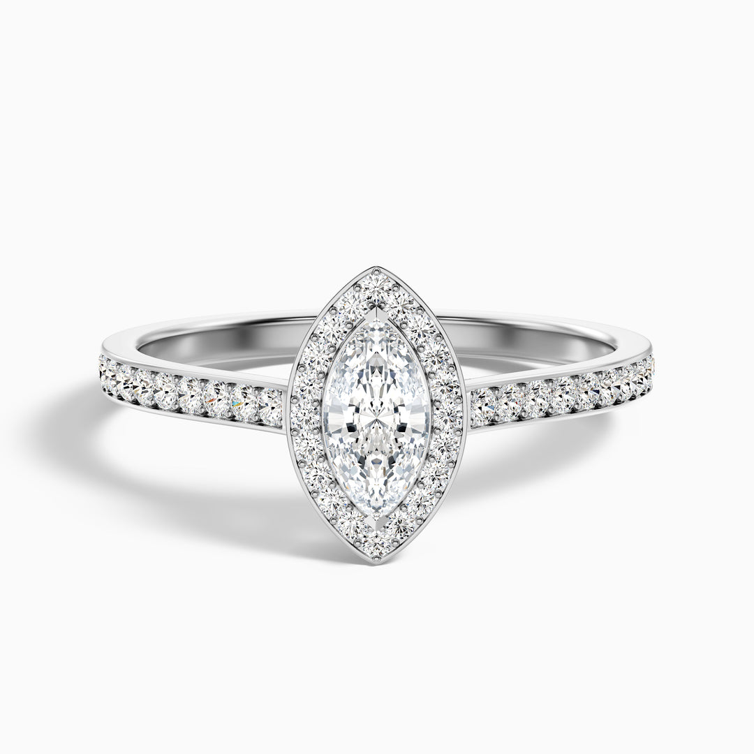 Lara 3.5 Carat Marquise Halo Pave Lab Grown Diamond Ring in 18k White Gold - Front View