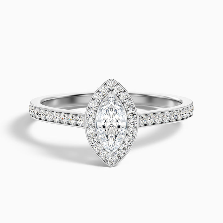 Lara 3.5 Carat Marquise Halo Pave Lab Grown Diamond Ring in 10k White Gold - Front View