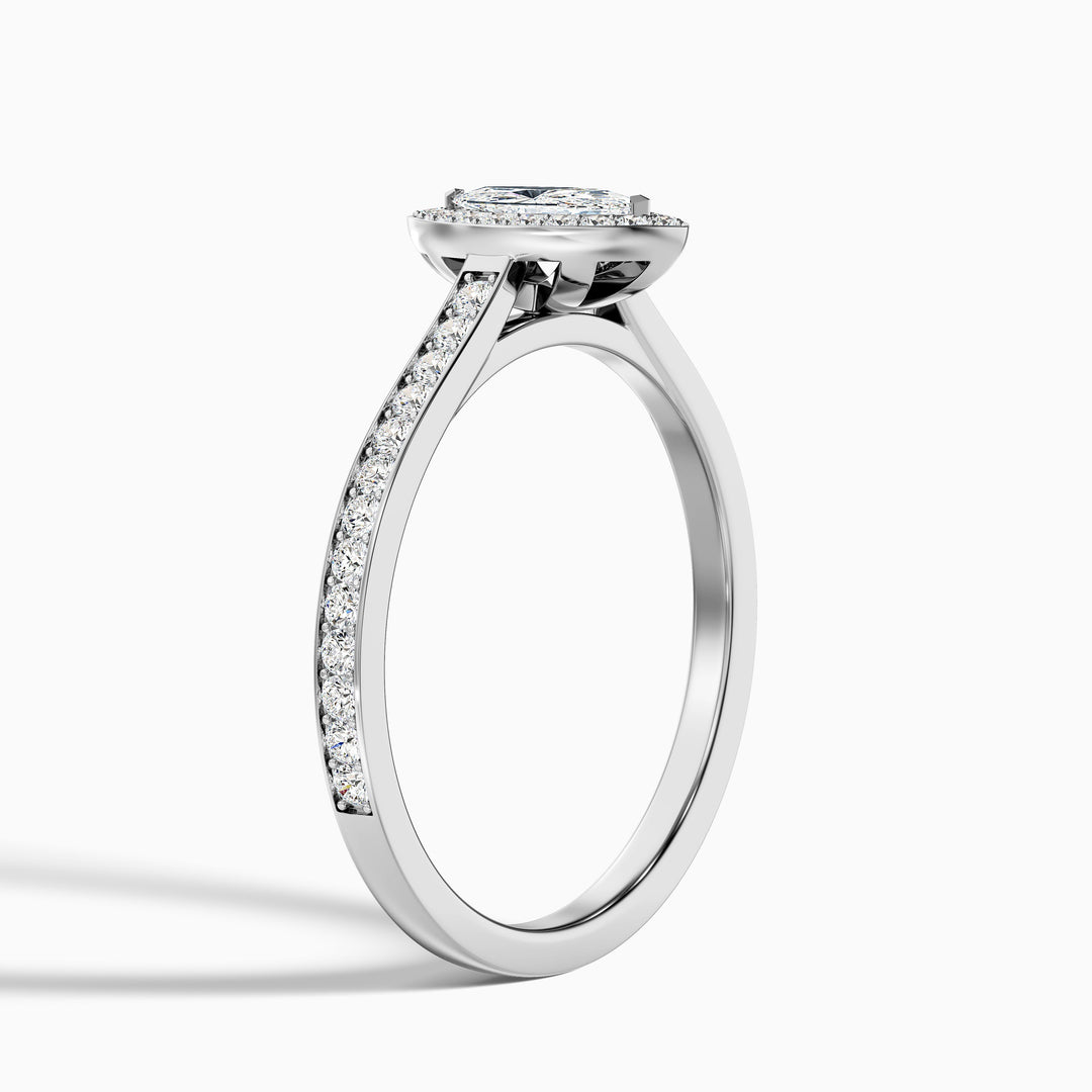 Lara 3 Carat Marquise Halo Pave Lab Grown Diamond Ring in 10k White Gold - Detail View