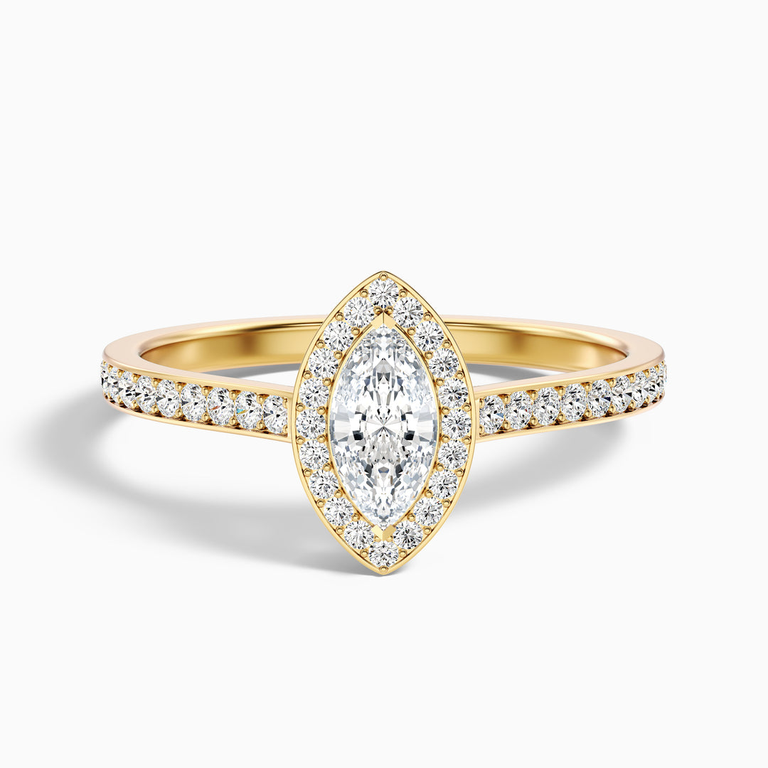 Lara 3.5 Carat Marquise Halo Pave Lab Grown Diamond Ring in 10k Yellow Gold - Front View