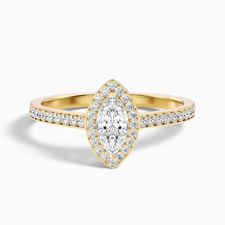 Lara 3 Carat Marquise Halo Pave Lab Grown Diamond Ring in 10k Yellow Gold - Front View