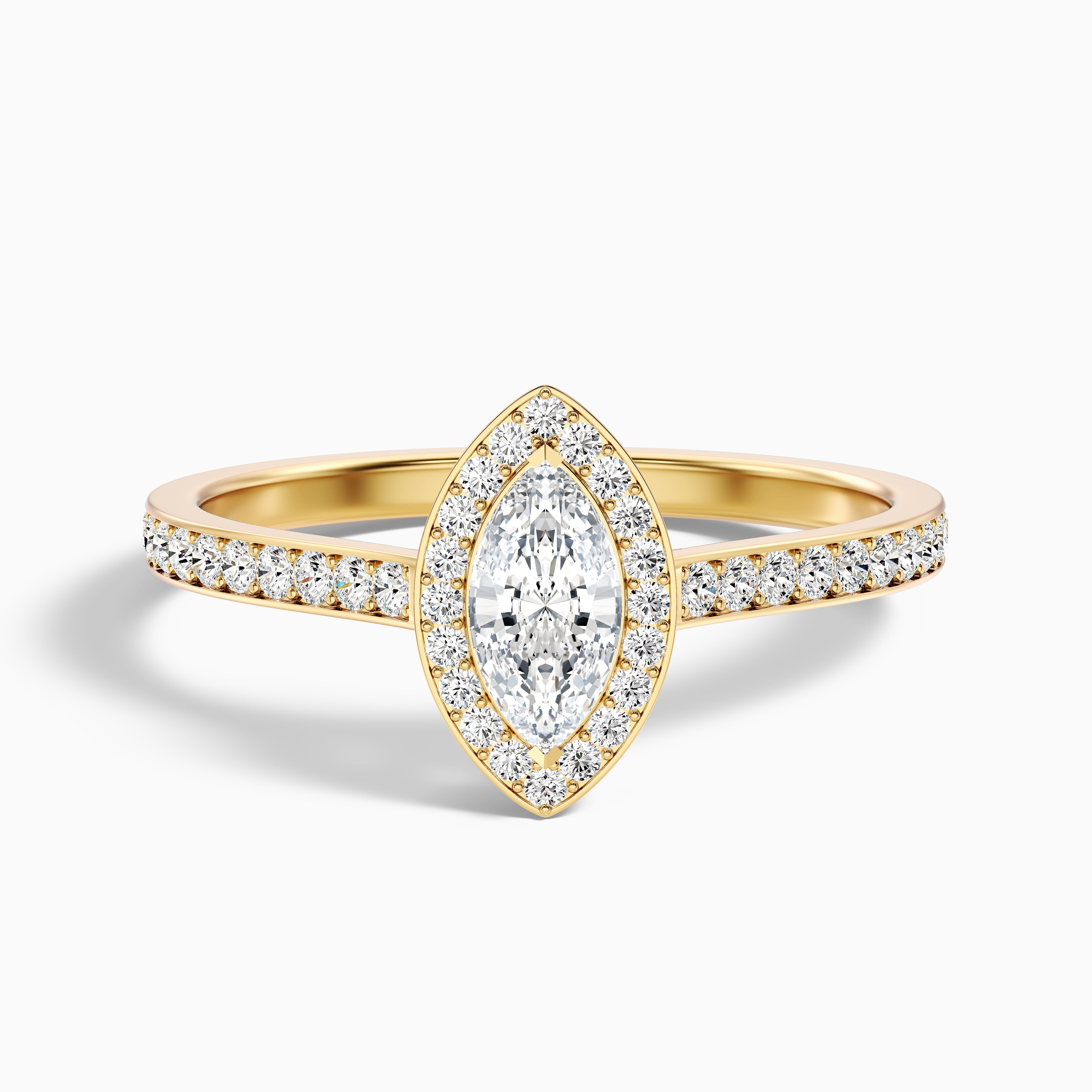 Lara 2 Carat Marquise Halo Pave Lab Grown Diamond Ring in 10k Yellow Gold