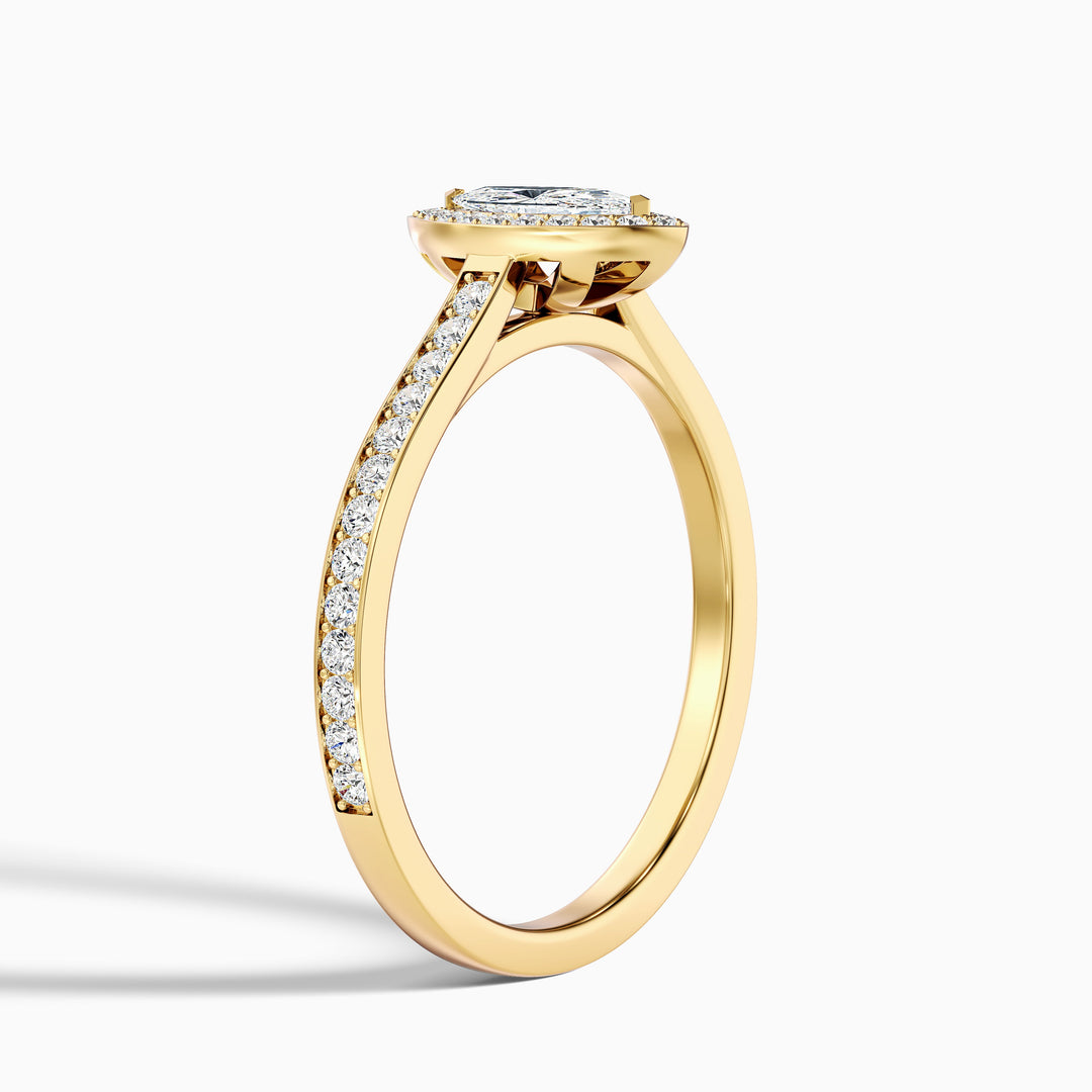 Lara 3 Carat Marquise Halo Pave Lab Grown Diamond Ring in 14k Yellow Gold - Detail View