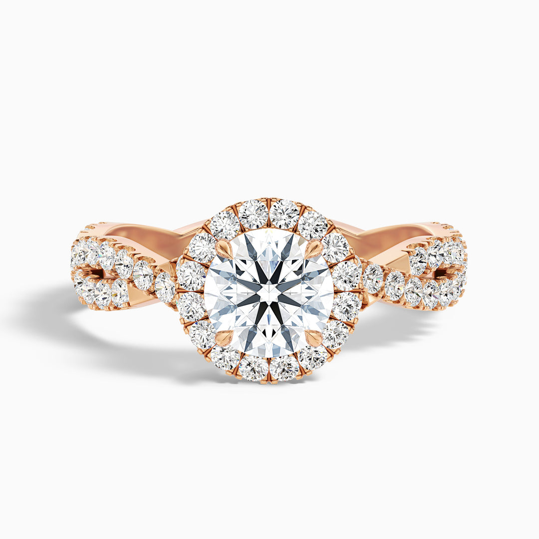 Lilly 3 Carat Round Cut Halo Twisted Pave Lab Grown Diamond Ring in 14k Rose Gold - Front View