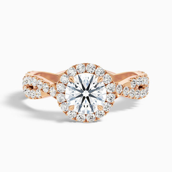 Lilly 2 Carat Round Cut Halo Twisted Pave Lab Grown Diamond Ring in 18k Rose Gold - Front View