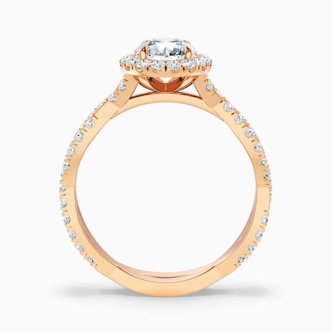 Riva 3 Carat Round Cut Halo Twisted Pave Moissanite Engagement Ring - Side View