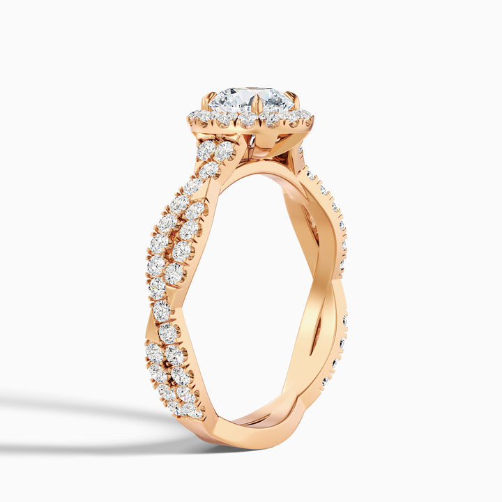 Lilly 1.5 Carat Round Cut Halo Twisted Pave Lab Grown Diamond Ring in 10k Yellow Gold - Detail View