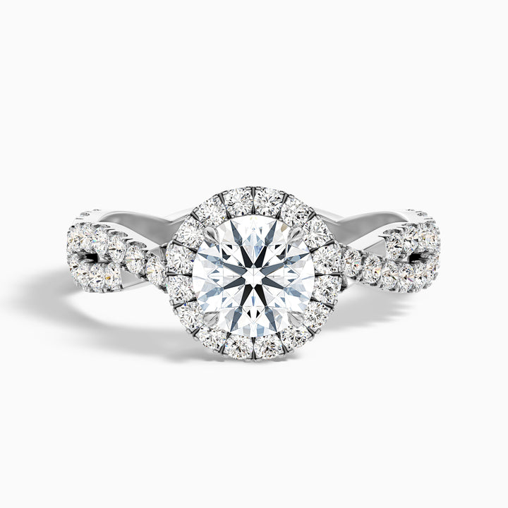 beth 8 carat round cut halo twisted pave moissanite engagement ring in 14k white gold -  Front View