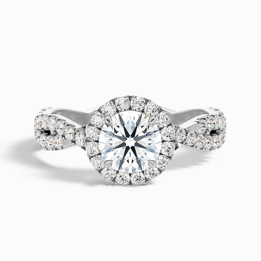 beth 6 carat round cut halo twisted pave moissanite engagement ring in 14k white gold -  Front View