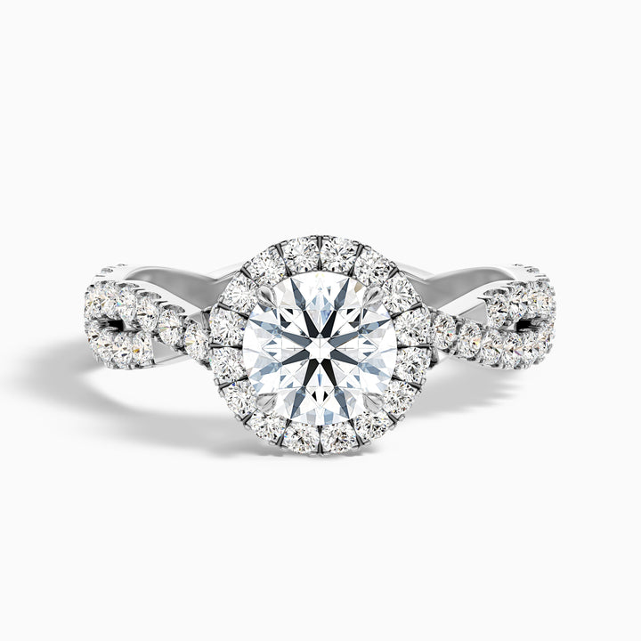 beth 7 carat round cut halo twisted pave moissanite engagement ring in 925 sterling silver - Front View