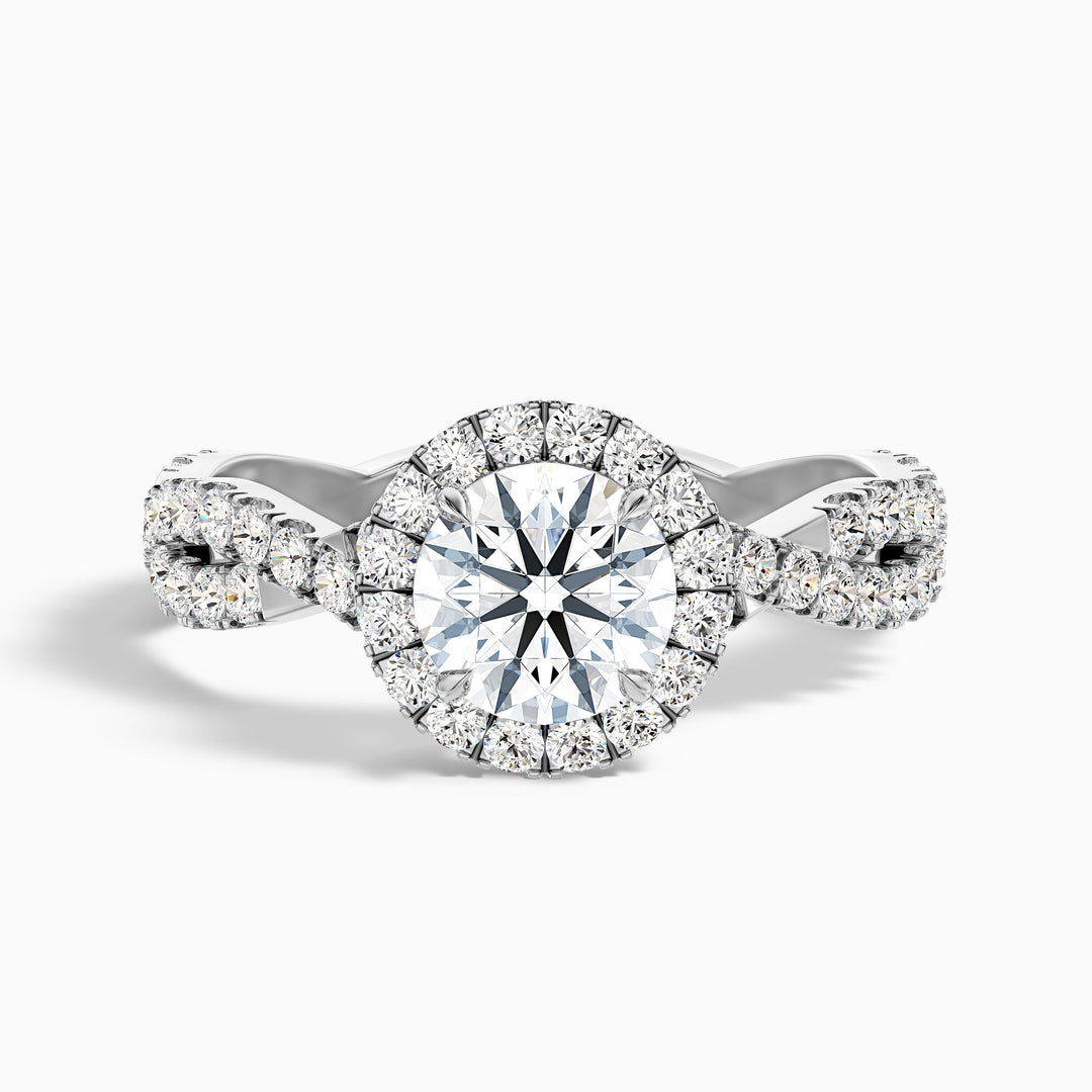 beth 8 carat round cut halo twisted pave moissanite engagement ring in 925 sterling silver - Front View