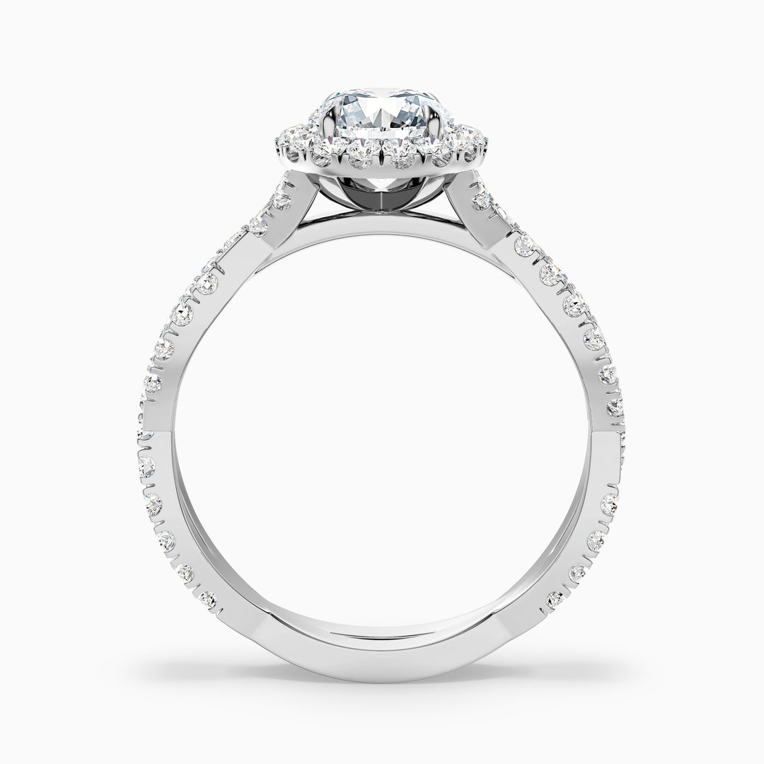 beth 6 carat round cut halo twisted pave moissanite engagement ring in 925 sterling silver - Side View
