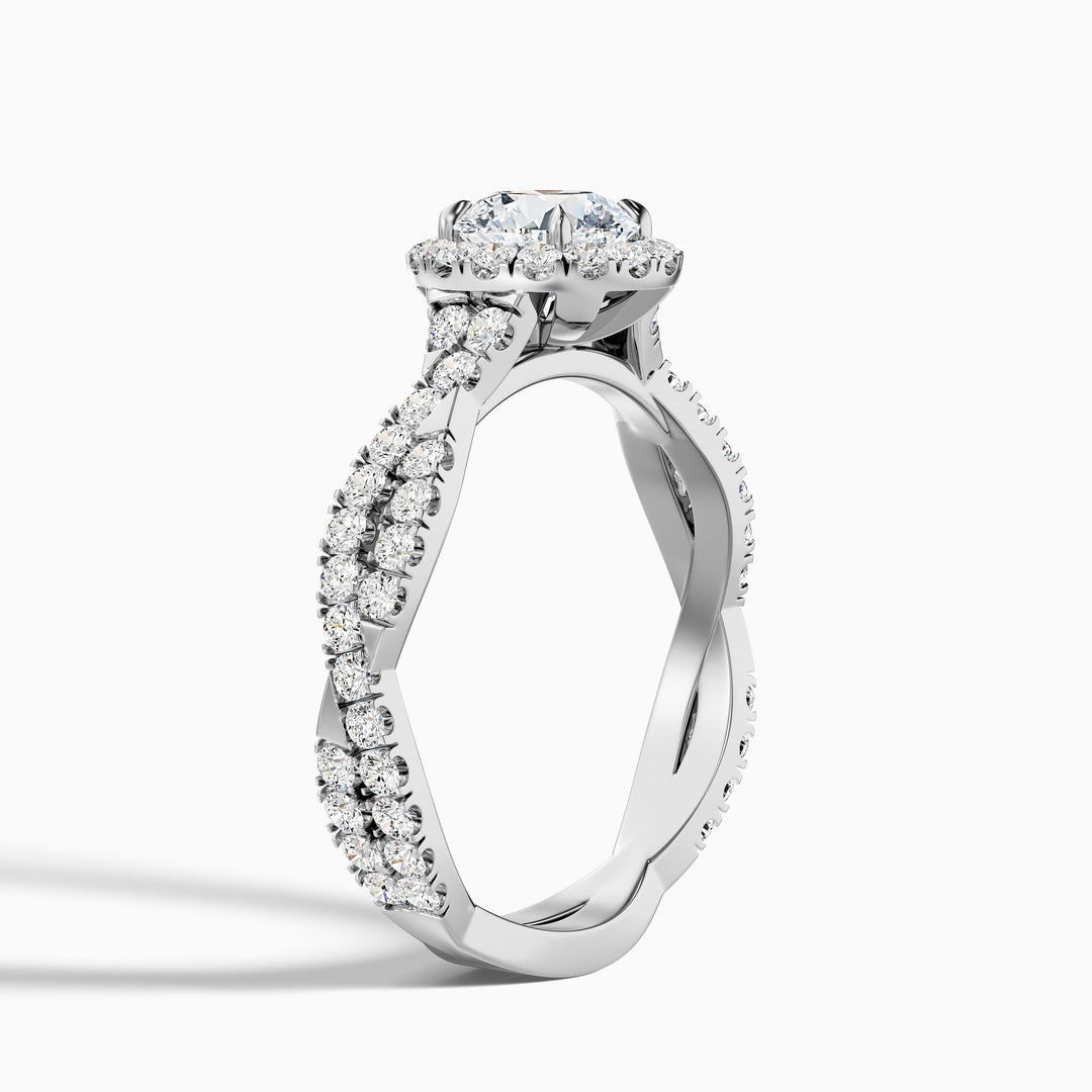 Lilly 1 Carat Round Cut Halo Twisted Pave Lab Grown Diamond Ring in 18k White Gold - Detail View
