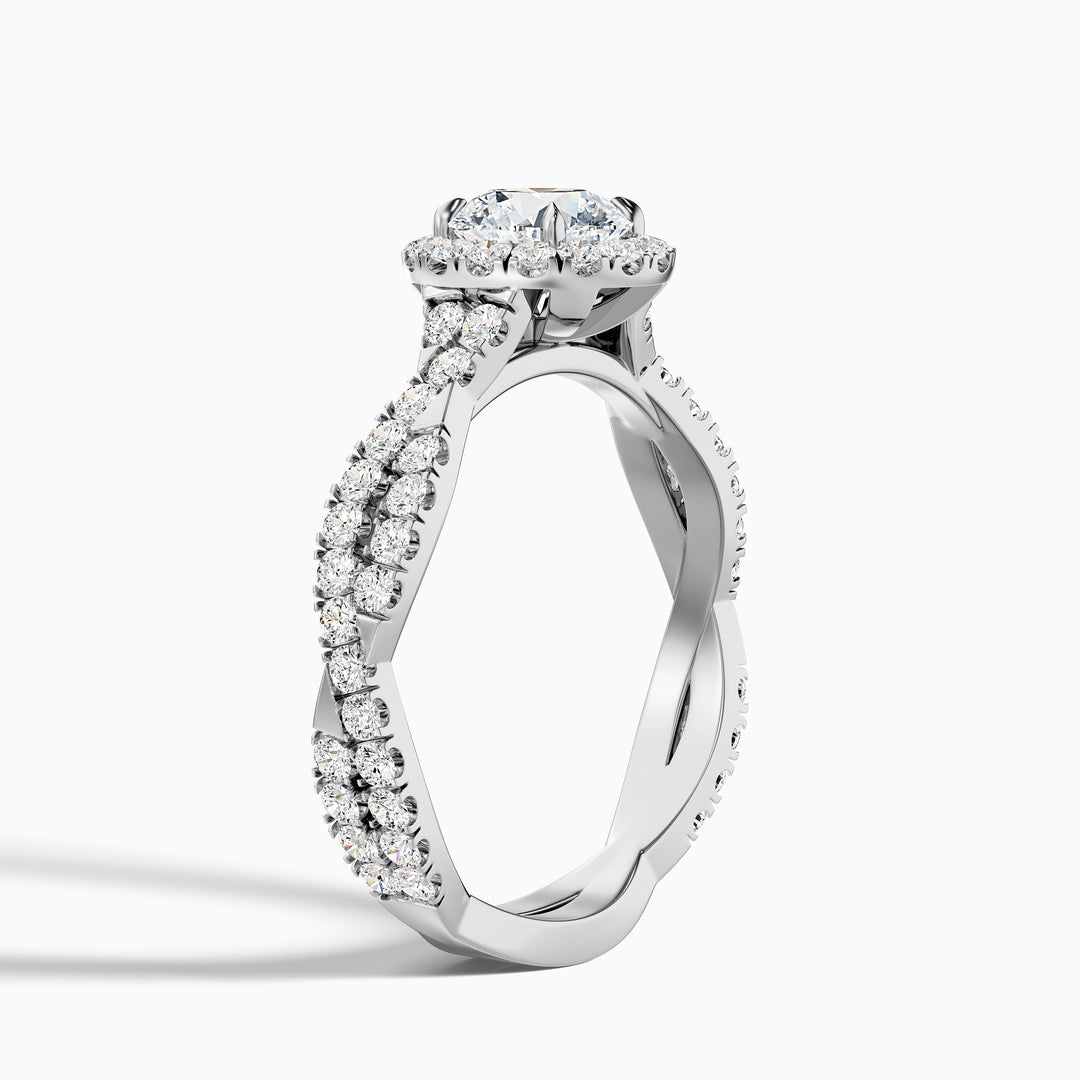 Lilly 3 Carat Round Cut Halo Twisted Pave Lab Grown Diamond Ring in 10k White Gold - Detail View