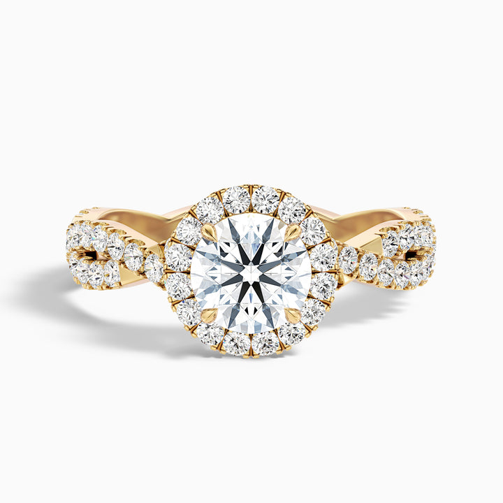 beth 10 carat round cut halo twisted pave moissanite engagement ring in 10k yellow gold -  Front View