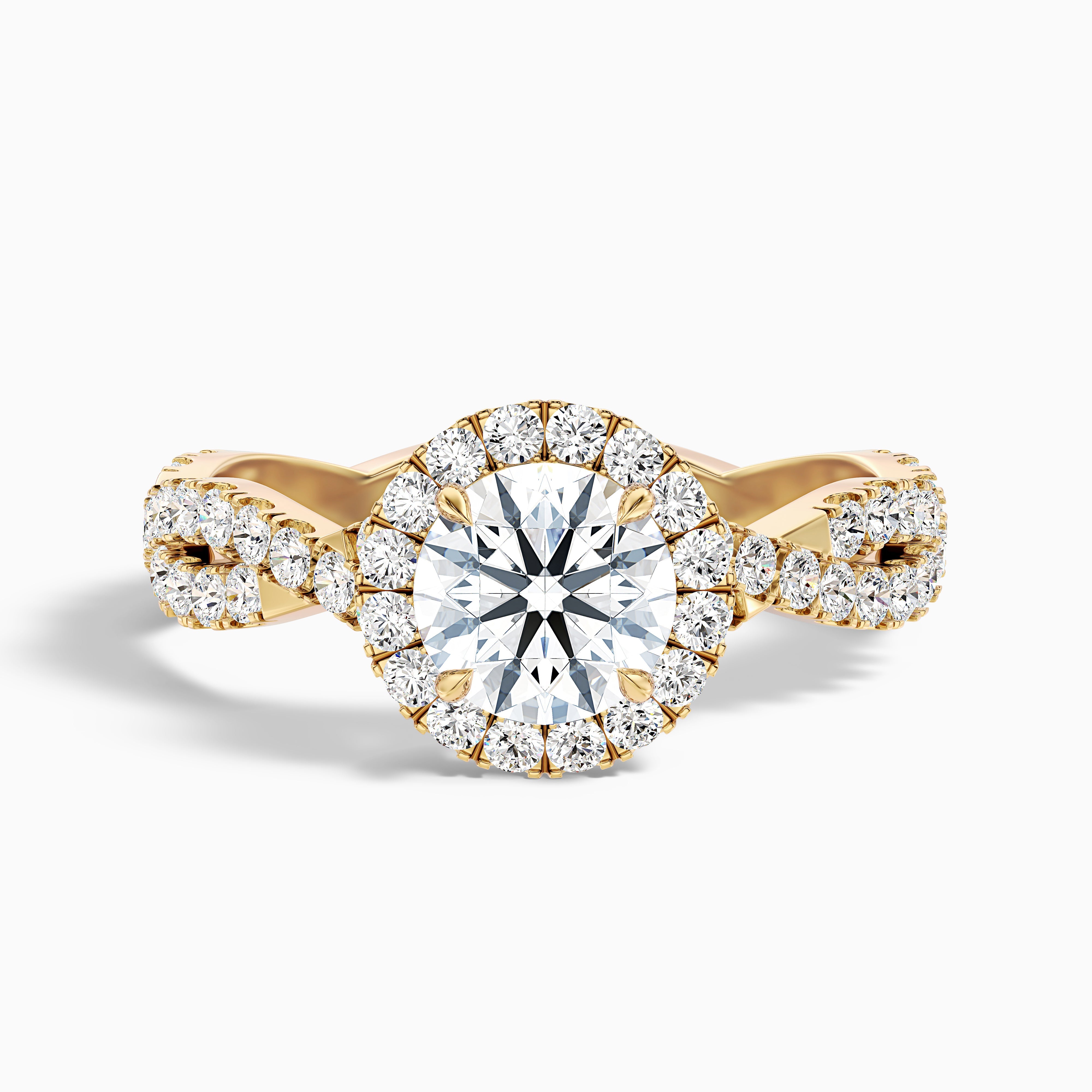 Lilly 2 Carat Round Cut Halo Twisted Pave Lab Grown Diamond Ring in 10k Yellow Gold