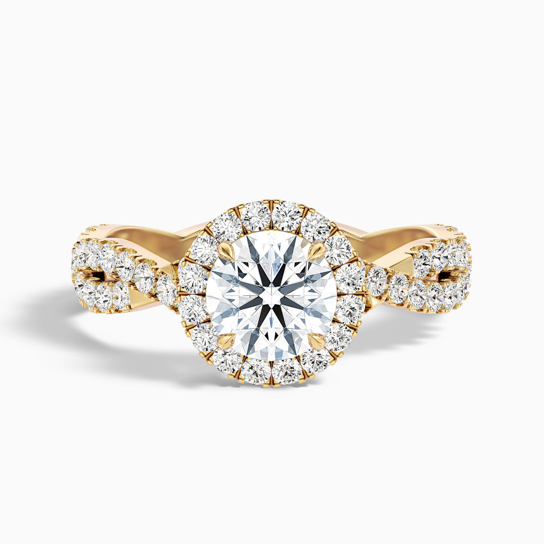 Riva 5 Carat Round Cut Halo Twisted Pave Moissanite Engagement Ring - Front View