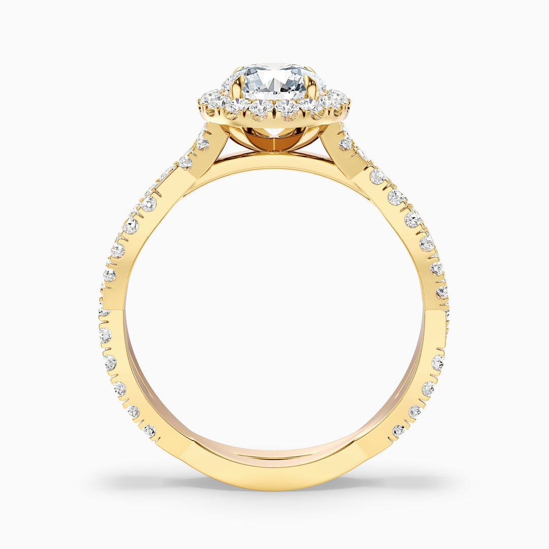 Lilly 3.5 Carat Round Cut Halo Twisted Pave Lab Grown Diamond Ring in 18k Yellow Gold - Side View