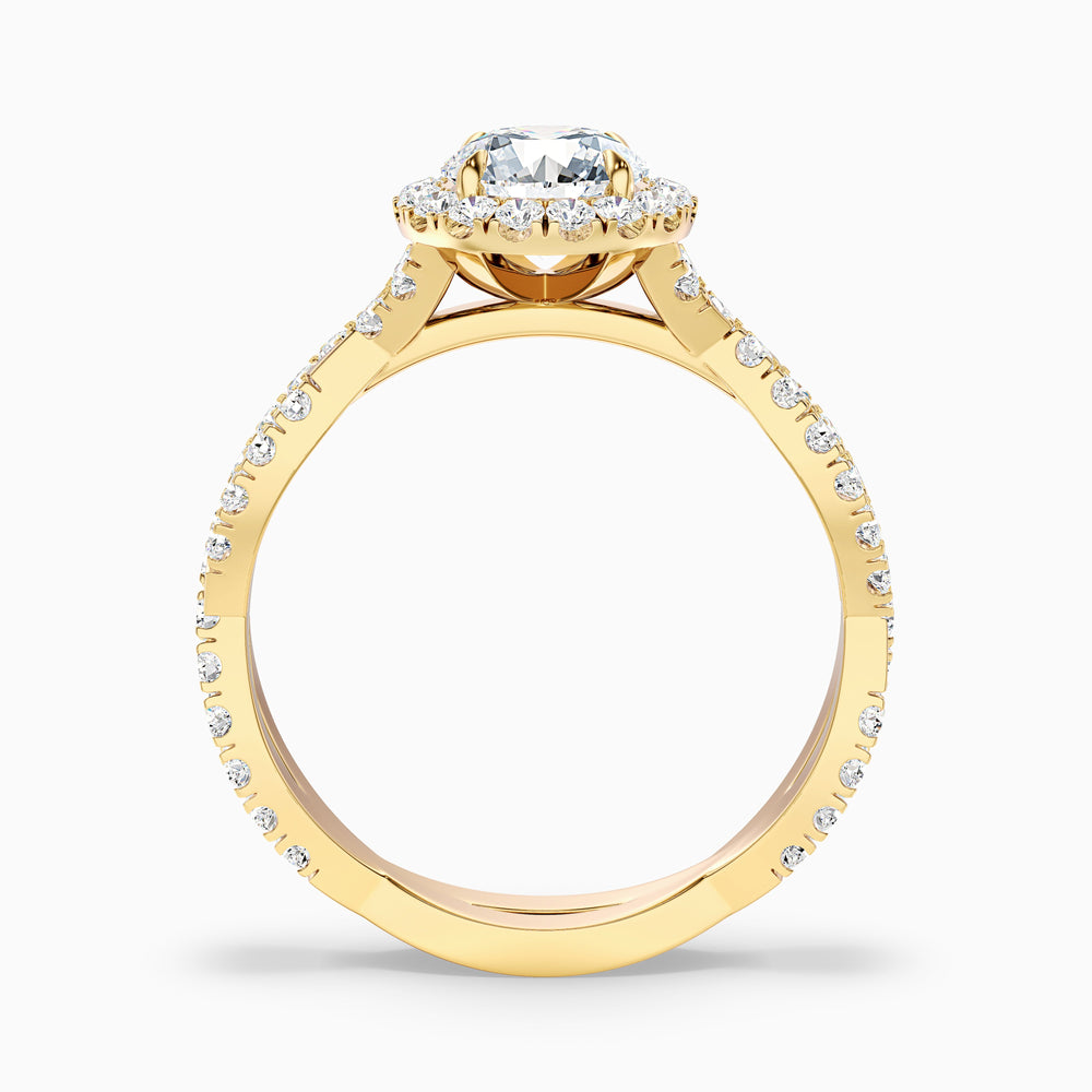 Lilly 1 Carat Round Cut Halo Twisted Pave Lab Grown Diamond Ring in 10k Yellow Gold - Side View