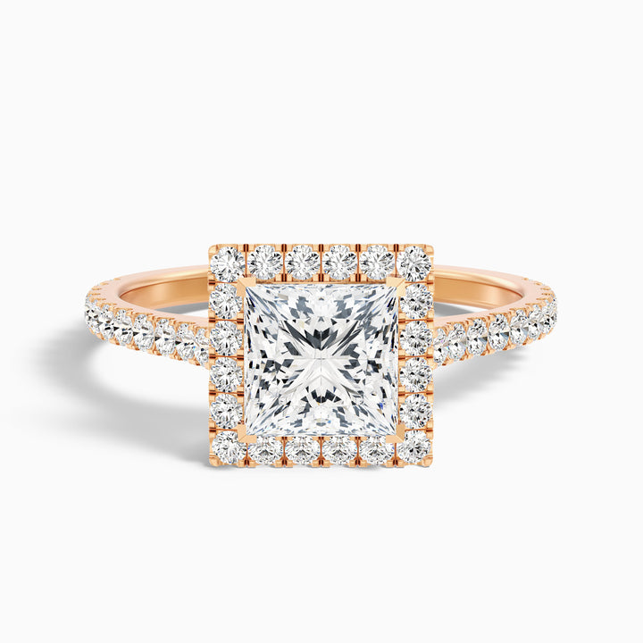 Love 4.5 Carat Princess Halo Pave Lab Grown Diamond Ring in 14k Rose Gold - Front View