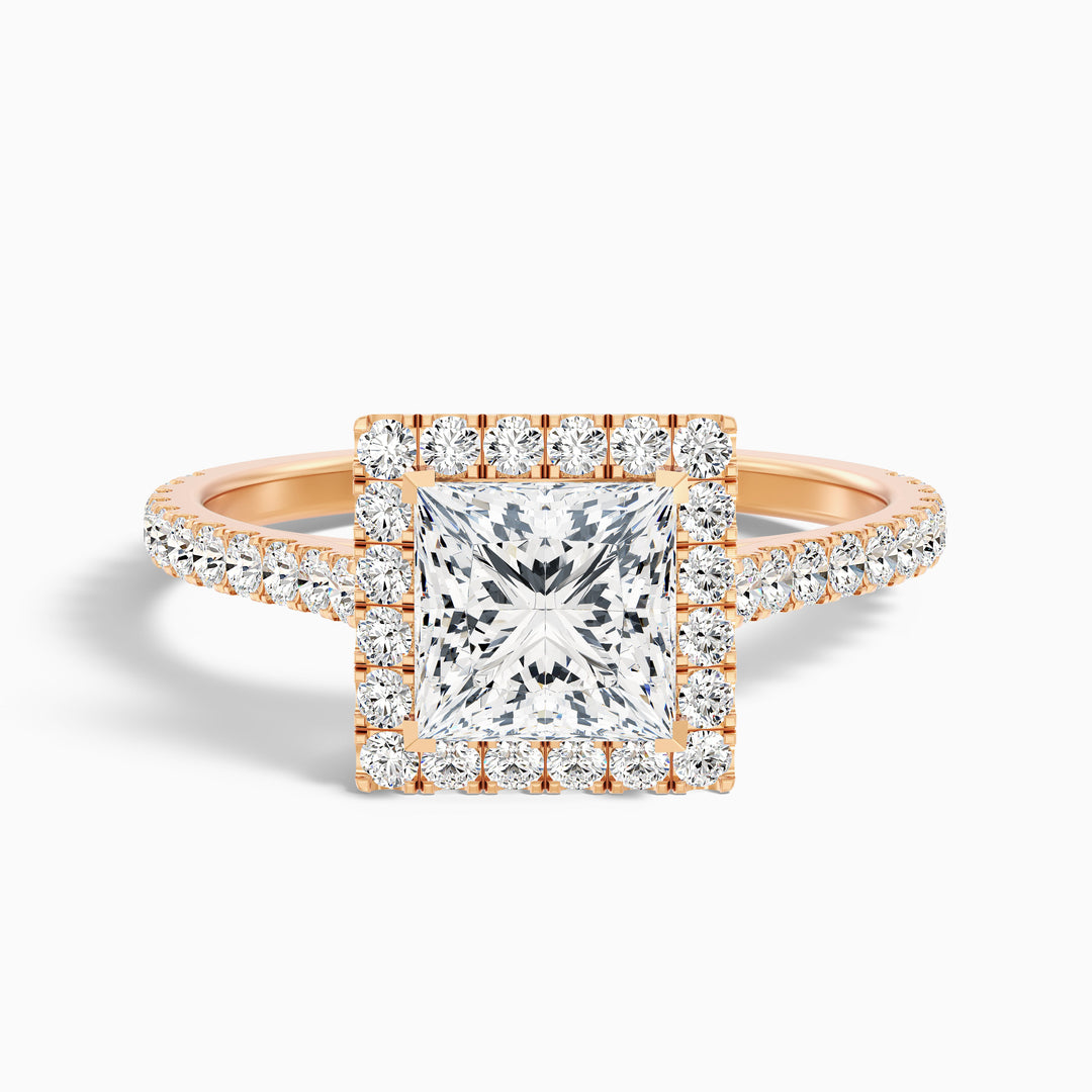 Love 3.5 Carat Princess Halo Pave Lab Grown Diamond Ring in 14k Yellow Gold - Front View